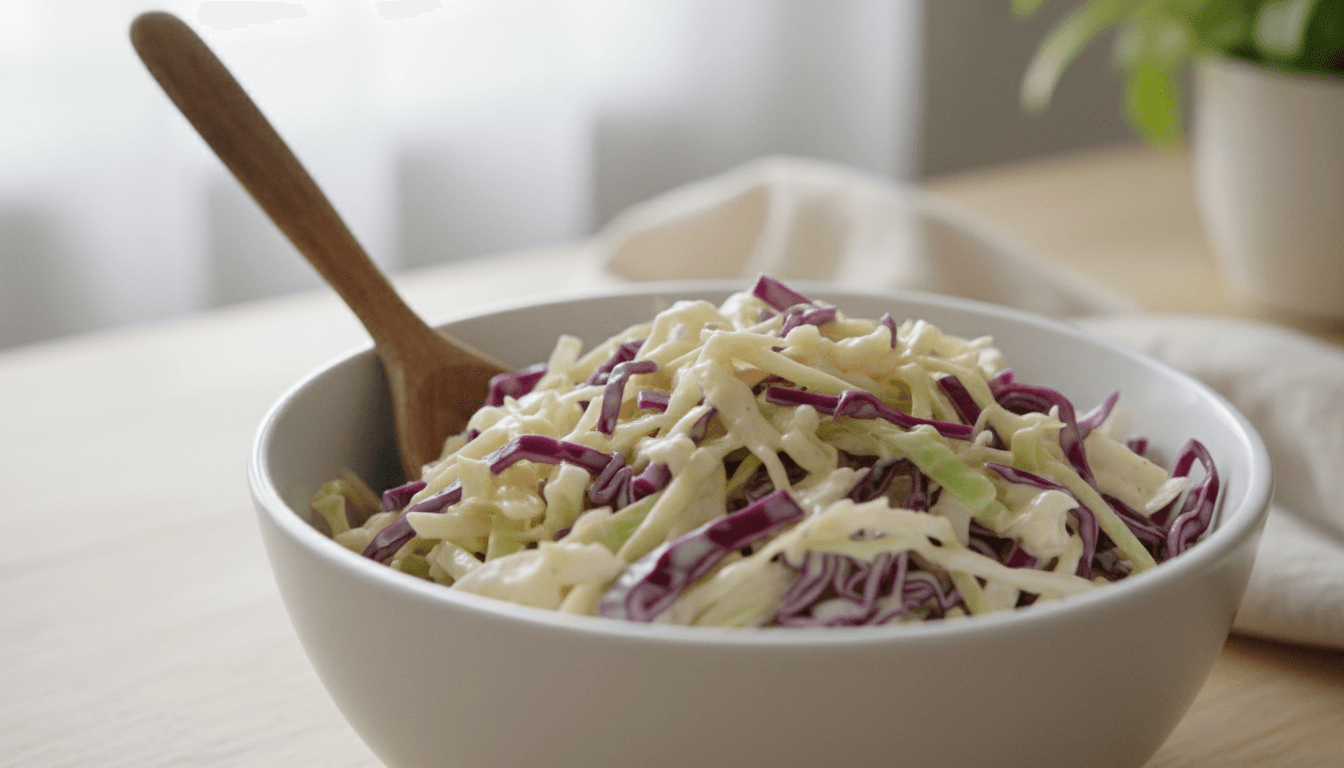 Creamy coleslaw in a small bowl