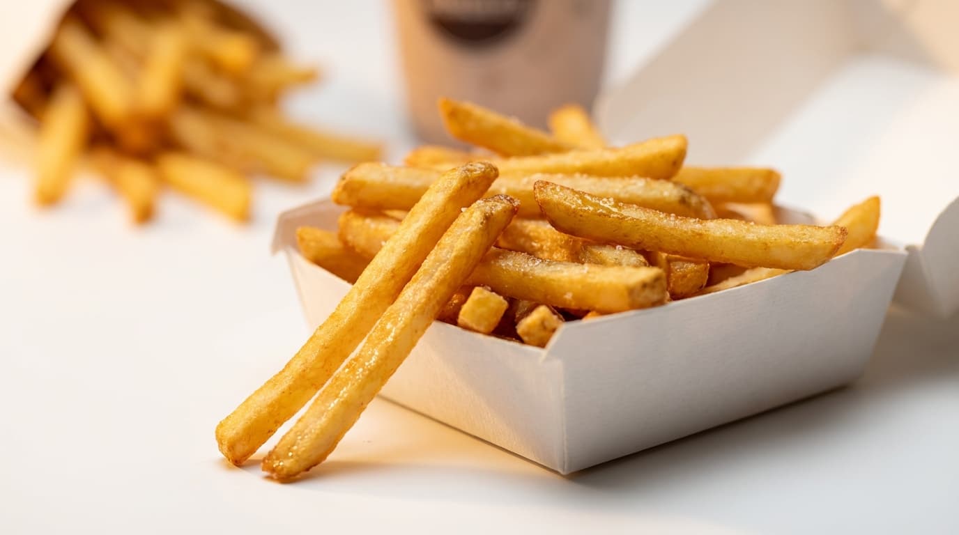 Golden waffle fries with seasoning